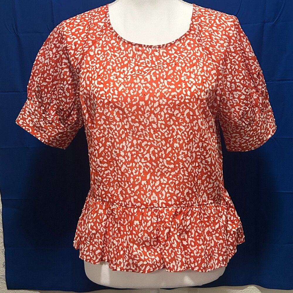 Popsugar orange and white leopard print ruffled blouse, medium